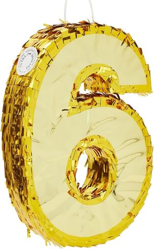 Juvale Gold Foil Number 6 Pinata - Shimmering Gold Centerpiece & Pinatas for Birthday Party - For 6th Birthday Decorations for Boys - 15.5x10.5x3 in in Saudi Arabia