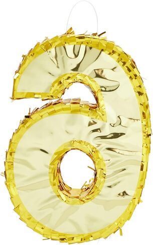 Juvale Gold Foil Number 6 Pinata - Shimmering Gold Centerpiece & Pinatas for Birthday Party - For 6th Birthday Decorations for Boys - 15.5x10.5x3 in in Saudi Arabia