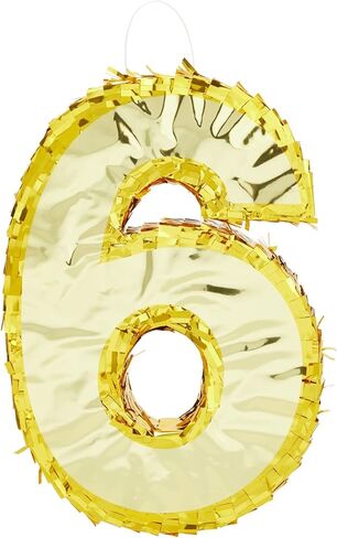 Juvale Gold Foil Number 6 Pinata - Shimmering Gold Centerpiece & Pinatas for Birthday Party - For 6th Birthday Decorations for Boys - 15.5x10.5x3 in in Saudi Arabia
