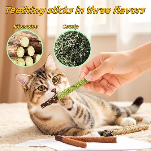 Cat Toys 3Pack Silvervine Chew Stick Kitten Treat Catnip Toy Kitty Natural Stuff Catnip Matatabi for Cleaning Teeth Indoor Dental Snack Interactive in Saudi Arabia