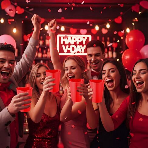 100 قطعة من أكواب بلاستيكية على شكل قلب لعيد الحب من Qinyoung، سعة 12 أونصة، أكواب نبيذ على شكل قلب بلاستيكية قابلة لإعادة الاستخدام، كوب حفلات جالنتيناين باللون الوردي والأحمر لحفلات الزفاف وأعياد الميلاد ومستلزمات حفلات الشرب (أحمر) in Kuwait