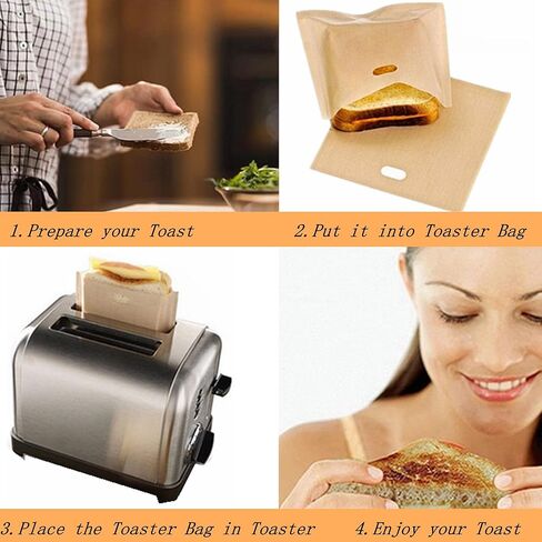 12 Pack Non Stick Toaster Sandwich Bags Reusable and Heat Resistant Easy to Clean,Washable Toaster Bags for Toaster Microwave Grill Cheese Sandwiches,Toast Bags for Toast Sandwich Panini Snacks(12) in Saudi Arabia