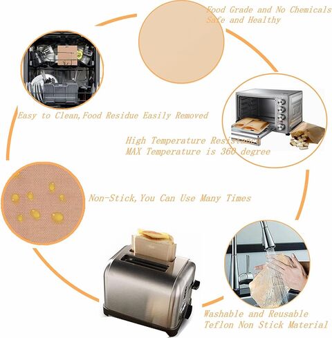 12 Pack Non Stick Toaster Sandwich Bags Reusable and Heat Resistant Easy to Clean,Washable Toaster Bags for Toaster Microwave Grill Cheese Sandwiches,Toast Bags for Toast Sandwich Panini Snacks(12) in Saudi Arabia