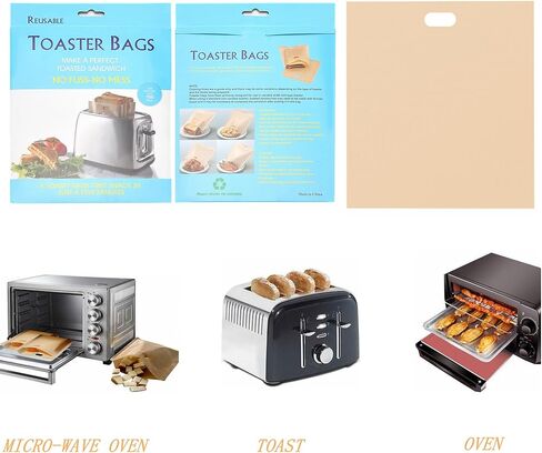 12 Pack Non Stick Toaster Sandwich Bags Reusable and Heat Resistant Easy to Clean,Washable Toaster Bags for Toaster Microwave Grill Cheese Sandwiches,Toast Bags for Toast Sandwich Panini Snacks(12) in Saudi Arabia
