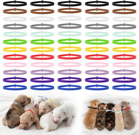 Puppy Collars for Litter, 60 Pcs 4 Inch Elastic Puppy Litter Collars Colored Identification Bands Assorted ID Cords Whelping Collar for Puppies Newborn Kittens New Born Pets,12 Colors in Saudi Arabia