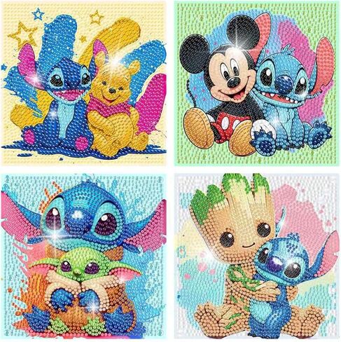 Fuinkqe 4 PCS Diamond Art Kits for Kids, Cartoon Diamond Art for Kids Ages 4-8-12, Diamond Art Painting Mosaic Kits for Gift Home Wall Decor (6x6 inch) in Saudi Arabia
