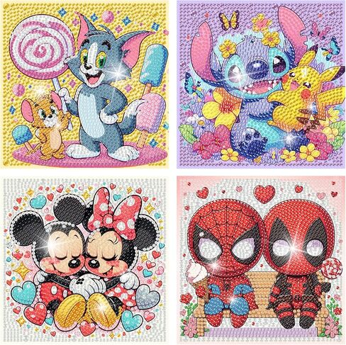 Fuinkqe 3 PCS Diamond Art Kits for Kids, Cartoon Diamond Art for Kids Ages 4-8-12, Diamond Art Painting Mosaic Kits for Gift Home Wall Decor (6x6 inch) in Saudi Arabia