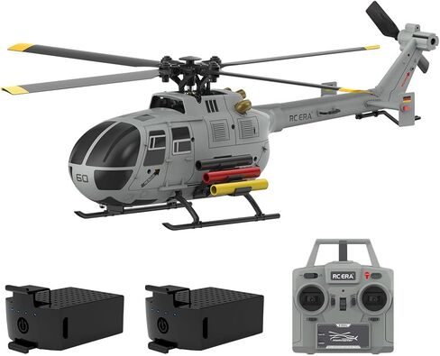 Helixsun C186S BO105 1/48 مقياس 2.4G 6CH نموذج طائرة هليكوبتر RC ذكي مع تثبيت الارتفاع البارومتري، تحديد موضع التدفق البصري، رف تركيب صاروخ TOL بمفتاح واحد (RTF/رمادي) in Kuwait