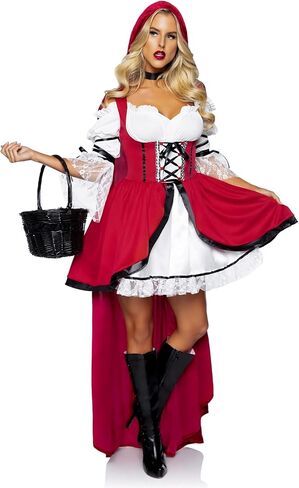 Leg Avenue Women's 2 Pc Storybook Red Riding Hood Costume with Lace Trimmed Peasant Dress & Attached Long Cape, Choker in Saudi Arabia