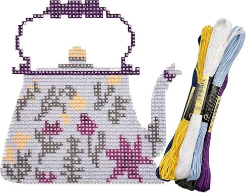 Howie's Needlepoint Needlepoint Kits, 13CT Printed Embroidery Pattern Starter Kits, Stamped Patterns Canvas Kits(Teapots-Vivid Flower,4x4inch) in Kuwait