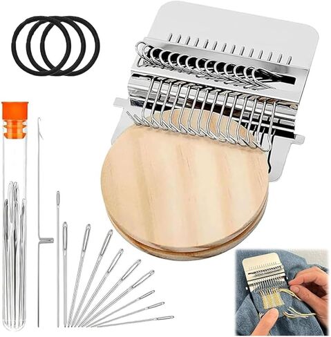 طقم PHOXPH Mini Darning Loom Kit، طقم تصحيحات متماسكة الفطر، أداة إصلاح PatchMaker مع 50 لونًا من الغزل، 14 خطافًا، نول النسيج للجوارب والجينز والسترات الصوفية، وإصلاح الملابس، طقم تثبيت للمبتدئين in Saudi Arabia