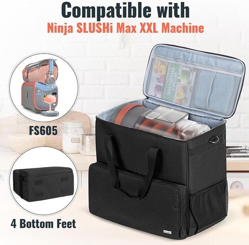 CURMIO Carrying Case Compatible with Ninja SLUSHi Max Machine FS605 Series, Smart Frozen Drink Maker Travel Bag with Bottom Board and Shoulder Strap, Black in Saudi Arabia