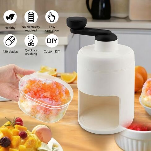 دليل ماكينة حلاقة الثلج الدوارة، شفرة من الفولاذ المقاوم للصدأ، مقبض سريع موفر للعمالة، قاعدة شفط ثابتة وآمنة، للاستخدام المنزلي باستخدام آلة مخروط الثلج لجميع مكعبات الثلج in Kuwait