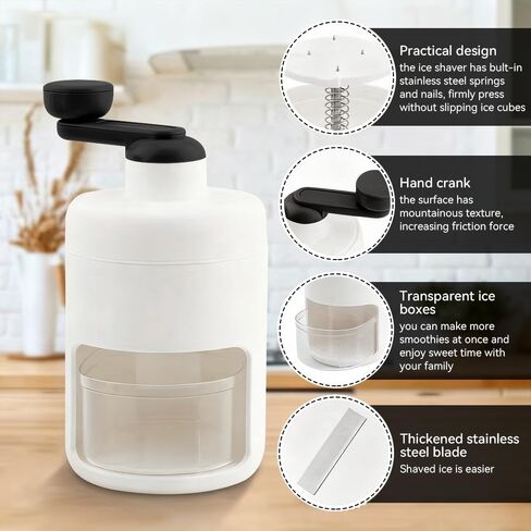 دليل ماكينة حلاقة الثلج الدوارة، شفرة من الفولاذ المقاوم للصدأ، مقبض سريع موفر للعمالة، قاعدة شفط ثابتة وآمنة، للاستخدام المنزلي باستخدام آلة مخروط الثلج لجميع مكعبات الثلج in Kuwait