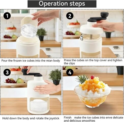 دليل ماكينة حلاقة الثلج الدوارة، شفرة من الفولاذ المقاوم للصدأ، مقبض سريع موفر للعمالة، قاعدة شفط ثابتة وآمنة، للاستخدام المنزلي باستخدام آلة مخروط الثلج لجميع مكعبات الثلج in Kuwait