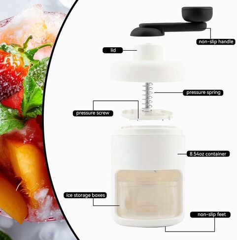 دليل ماكينة حلاقة الثلج الدوارة، شفرة من الفولاذ المقاوم للصدأ، مقبض سريع موفر للعمالة، قاعدة شفط ثابتة وآمنة، للاستخدام المنزلي باستخدام آلة مخروط الثلج لجميع مكعبات الثلج in Kuwait