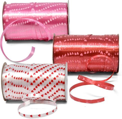 Gift Boutique 450 ياردة من أشرطة عيد الحب على شكل قلب، 3 لفات 150 ياردة لكل لفة؛ قلوب وردية وحمراء وبيضاء لعيد الحب وحفلات عيد الحب لوازم ديكور لبالونات عيد الحب in Kuwait