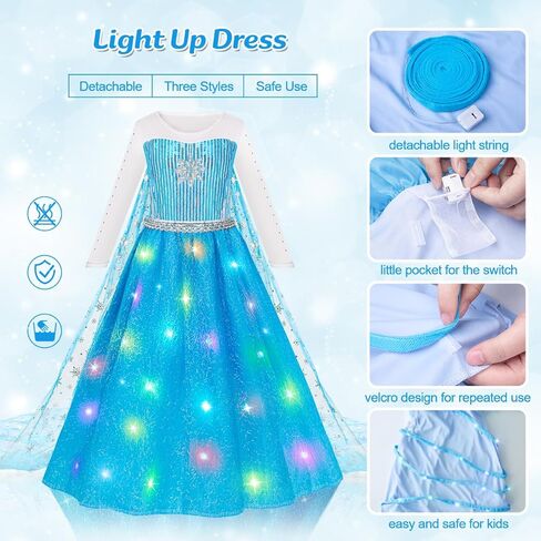 Meland Princess Dress Up for Girls – Light Up Halloween Costume for Girls Age 3-10, Princess Toys for Christmas Birthday Gift in Kuwait