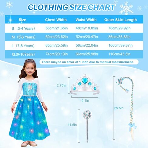 Meland Princess Dress Up for Girls – Light Up Halloween Costume for Girls Age 3-10, Princess Toys for Christmas Birthday Gift in Kuwait