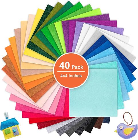 Felt Sheets for Crafts, 40 PCS - 4" x 4" Assorted Colors, 1mm Thick Nonwoven Felt Fabric Squares for DIY Sewing, Patchwork, Decorative Projects in Saudi Arabia
