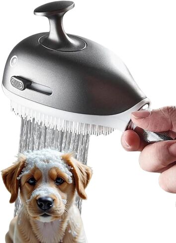 Deshedding Dog Bath Brush With Shampoo Dispenser - 2-In-1 Shower Hose Attachment For Dogs, Adjustable Handle For Kids And Adults, Includes Silicone Scrubber For Easy Washing (Gun gray) in Saudi Arabia