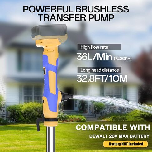 مضخة نقل مياه لاسلكية متوافقة مع بطارية Dewalt 20V MAX، تدفق عالٍ 720GPH، رفع 32FT، مضخة مستنقع محمولة تعمل بالبطارية لحمام السباحة، الحديقة، القارب، خزان الأسماك، RV وأصحاب المنازل (الأداة فقط) in Kuwait