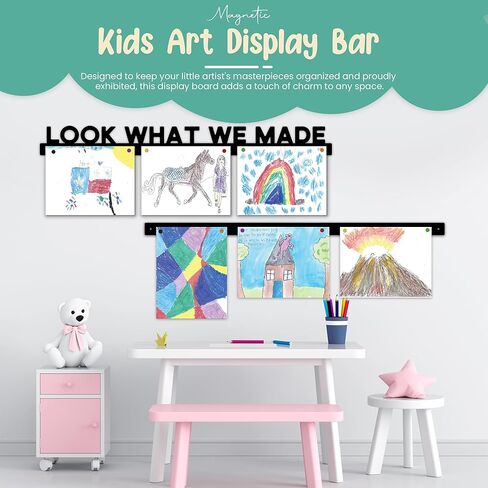 Look What We Made Magnetic Art Display for Kids Artwork - Kids Art Display - Artwork Display for Kids Art for Wall - Picture Hanging System - Display Children Artwork - Magnet Bar (36, Black) in Saudi Arabia