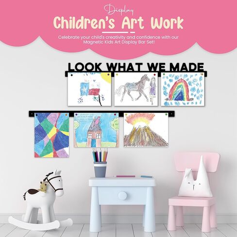 Look What We Made Magnetic Art Display for Kids Artwork - Kids Art Display - Artwork Display for Kids Art for Wall - Picture Hanging System - Display Children Artwork - Magnet Bar (36, Black) in Saudi Arabia