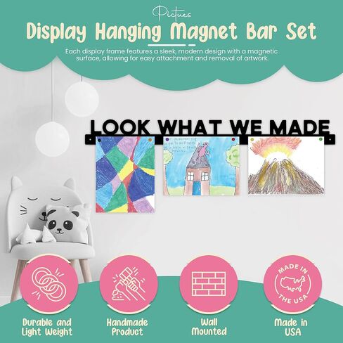 Look What We Made Magnetic Art Display for Kids Artwork - Kids Art Display - Artwork Display for Kids Art for Wall - Picture Hanging System - Display Children Artwork - Magnet Bar (36, Black) in Saudi Arabia