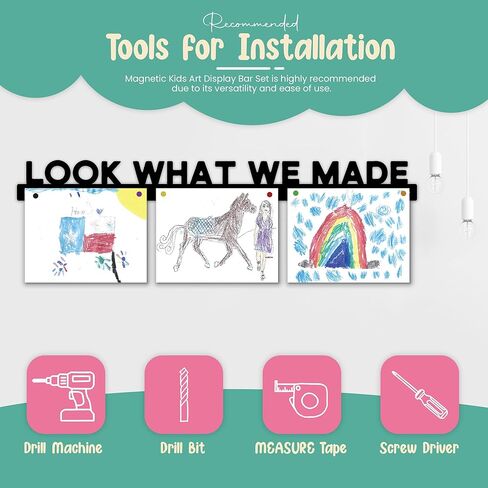 Look What We Made Magnetic Art Display for Kids Artwork - Kids Art Display - Artwork Display for Kids Art for Wall - Picture Hanging System - Display Children Artwork - Magnet Bar (36, Black) in Saudi Arabia