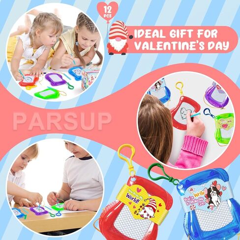 PARSUP 12 حزمة من بطاقات عيد الحب مع سلسلة مفاتيح لوحة رسم مغناطيسية صغيرة لحقيبة الظهر، رسم قابل للمسح، هدية عيد الحب، مكافآت كبيرة في الفصل الدراسي، هدايا الحفلات، حشوات سلة الأشياء الجيدة in Kuwait