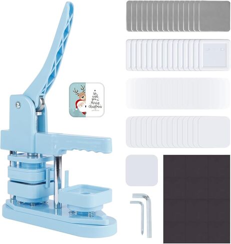 Magnet Button Maker Machine 50mm/1.97 in, Square Photo Magnet Maker Machine, DIY Fridge Badges Magnet Making Kit with 100 Sets Square Button Maker Supplies, Ideal for School, Parties, Events in Saudi Arabia