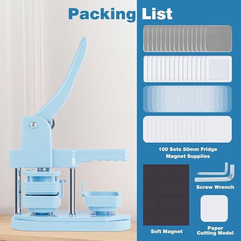 Magnet Button Maker Machine 50mm/1.97 in, Square Photo Magnet Maker Machine, DIY Fridge Badges Magnet Making Kit with 100 Sets Square Button Maker Supplies, Ideal for School, Parties, Events in Saudi Arabia