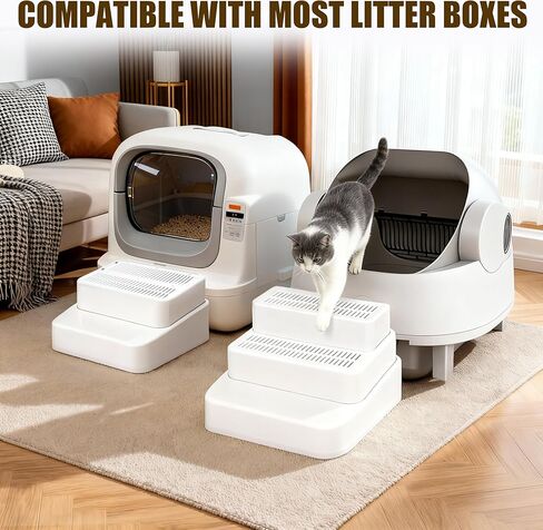 3-Steps Cat Litter Box Ramp with Litter Mat Set for Automatic Litter Boxes, Detachable & Non-Slip Cat Steps with Litter Catching Function, Essential to Small & Elderly & Disabled Cats in Saudi Arabia