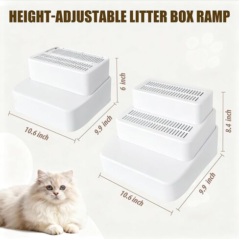 3-Steps Cat Litter Box Ramp with Litter Mat Set for Automatic Litter Boxes, Detachable & Non-Slip Cat Steps with Litter Catching Function, Essential to Small & Elderly & Disabled Cats in Saudi Arabia