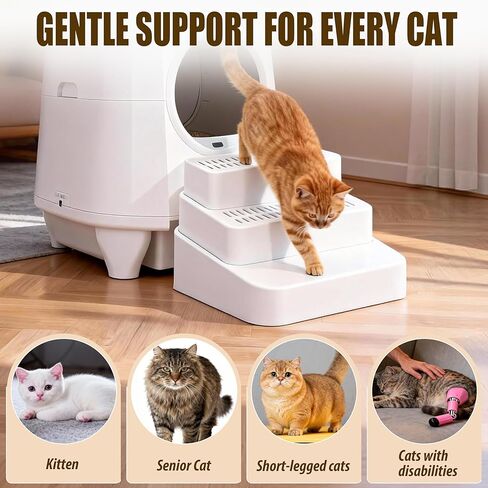 3-Steps Cat Litter Box Ramp with Litter Mat Set for Automatic Litter Boxes, Detachable & Non-Slip Cat Steps with Litter Catching Function, Essential to Small & Elderly & Disabled Cats in Saudi Arabia