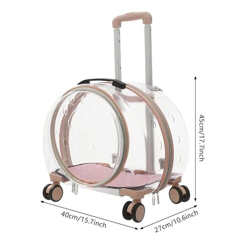 Pet Carrier with Wheels, Transparent Hard Breathable Pet Carrier with Ventilation Holes Telescopic Handle Multiple Carrying Strollers for Cats Dogs (Pink) in Saudi Arabia