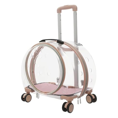 Pet Carrier with Wheels, Transparent Hard Breathable Pet Carrier with Ventilation Holes Telescopic Handle Multiple Carrying Strollers for Cats Dogs (Pink) in Saudi Arabia