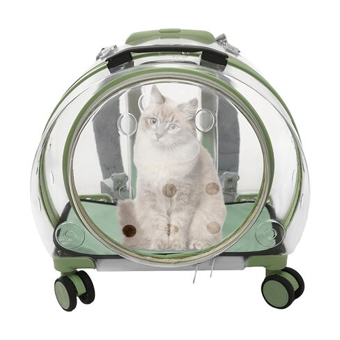 Pet Carrier with Wheels, Transparent Hard Breathable Pet Carrier with Ventilation Holes Telescopic Handle Multiple Carrying Strollers for Cats Dogs (Pink) in Saudi Arabia