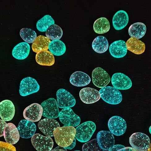 50 Pcs Colorful Aquarium Decor Rocks,0.79in Micro Landscape Reusable Luminous Stone for Aquarium Accessories Garden in Saudi Arabia