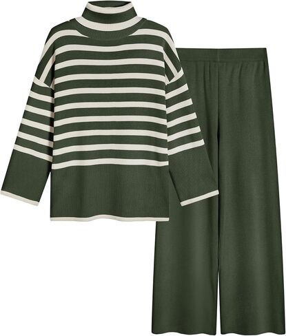 Tanming Women's Sweater Sets Long Sleeve Striped Jumper Tops Casual Knit Wide Leg Pants Sets in Kuwait