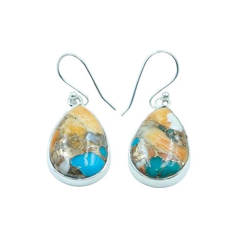 Natural Top Quality Orange Spiny Oyster Turquoise Gemstone 925 Sterling Silver Orange Stone Handmade Dangle Earrings Jewelry Gift for Her in Saudi Arabia