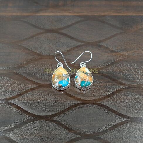 Natural Top Quality Orange Spiny Oyster Turquoise Gemstone 925 Sterling Silver Orange Stone Handmade Dangle Earrings Jewelry Gift for Her in Saudi Arabia