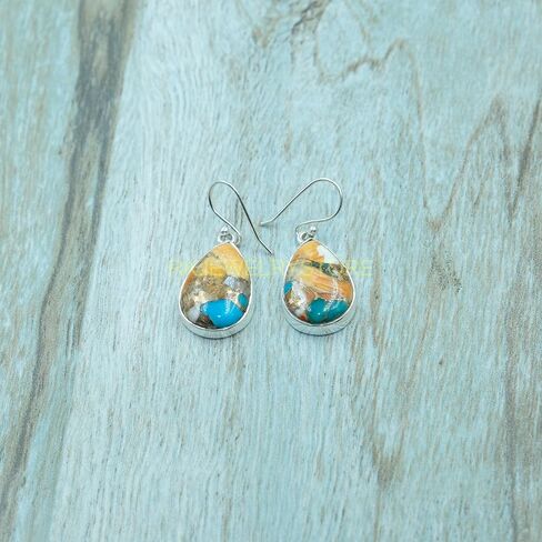 Natural Top Quality Orange Spiny Oyster Turquoise Gemstone 925 Sterling Silver Orange Stone Handmade Dangle Earrings Jewelry Gift for Her in Saudi Arabia