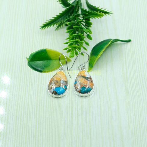 Natural Top Quality Orange Spiny Oyster Turquoise Gemstone 925 Sterling Silver Orange Stone Handmade Dangle Earrings Jewelry Gift for Her in Saudi Arabia
