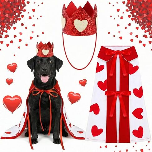 Hillban Valentine's Day Dog Costume Heart Crown and Cape Cover Set Dog Queen Valentines Outfit Heart Cape Hat for Small, Medium, Large Dogs and Pets(M) in Kuwait