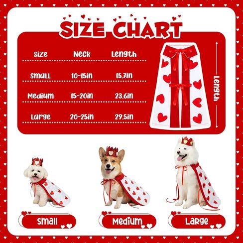 Hillban Valentine's Day Dog Costume Heart Crown and Cape Cover Set Dog Queen Valentines Outfit Heart Cape Hat for Small, Medium, Large Dogs and Pets(M) in Kuwait
