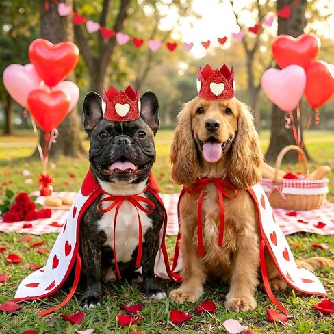 Hillban Valentine's Day Dog Costume Heart Crown and Cape Cover Set Dog Queen Valentines Outfit Heart Cape Hat for Small, Medium, Large Dogs and Pets(M) in Kuwait