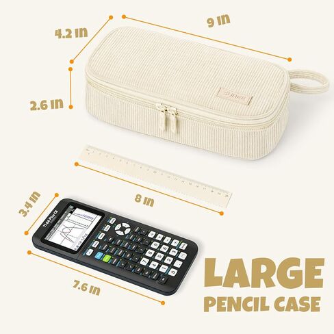 SUNEE Cute Pencil Case, Large Capacity Pencil Pouch Aesthetic Zipper Pencil Bag, Big Storage Pen Organizer for Stationery, Soft Corduroy Pencil Box Back to School Supplies for Teen Girls Boys, Beige in Kuwait