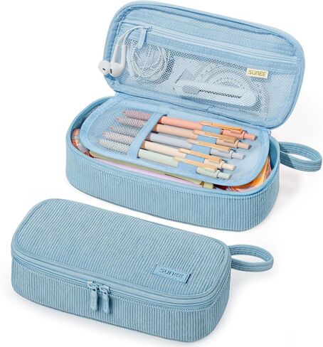 SUNEE Cute Pencil Case, Large Capacity Pencil Pouch Aesthetic Zipper Pencil Bag, Big Storage Pen Organizer for Stationery, Soft Corduroy Pencil Box Back to School Supplies for Teen Girls Boys, Beige in Kuwait
